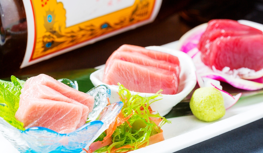 旭川炭燒居酒屋「一期一會」的本鮪魚生魚片三味(本マグロ三味)