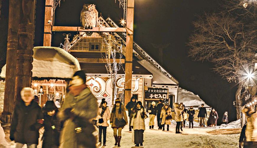 北海道釧路「阿寒湖」旅行推薦景點!冬天的阿寒湖愛努村(阿寒湖アイヌコタン)一景