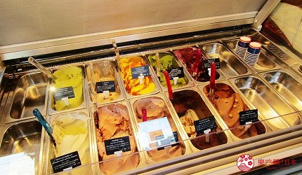 札幌自由行冬天必去景点「羊之丘展望台」附近的义式冰淇淋店「GELABO GELATERIA」的冰淇淋口味多元